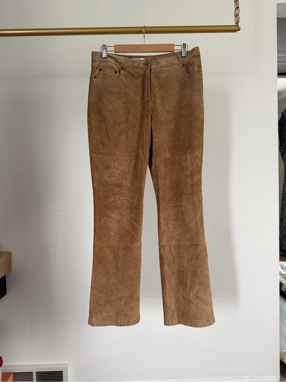 Isaac Mizrahi Camel Suede Boot-Cut Pants